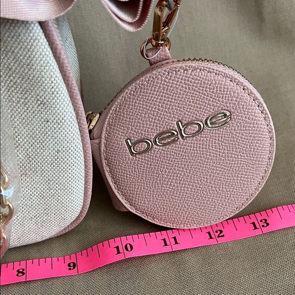 Bebe Pink Stripe Logo Crossbody Bag Set NWT Chain Strap Coin Pouch - Picture 3 of 7